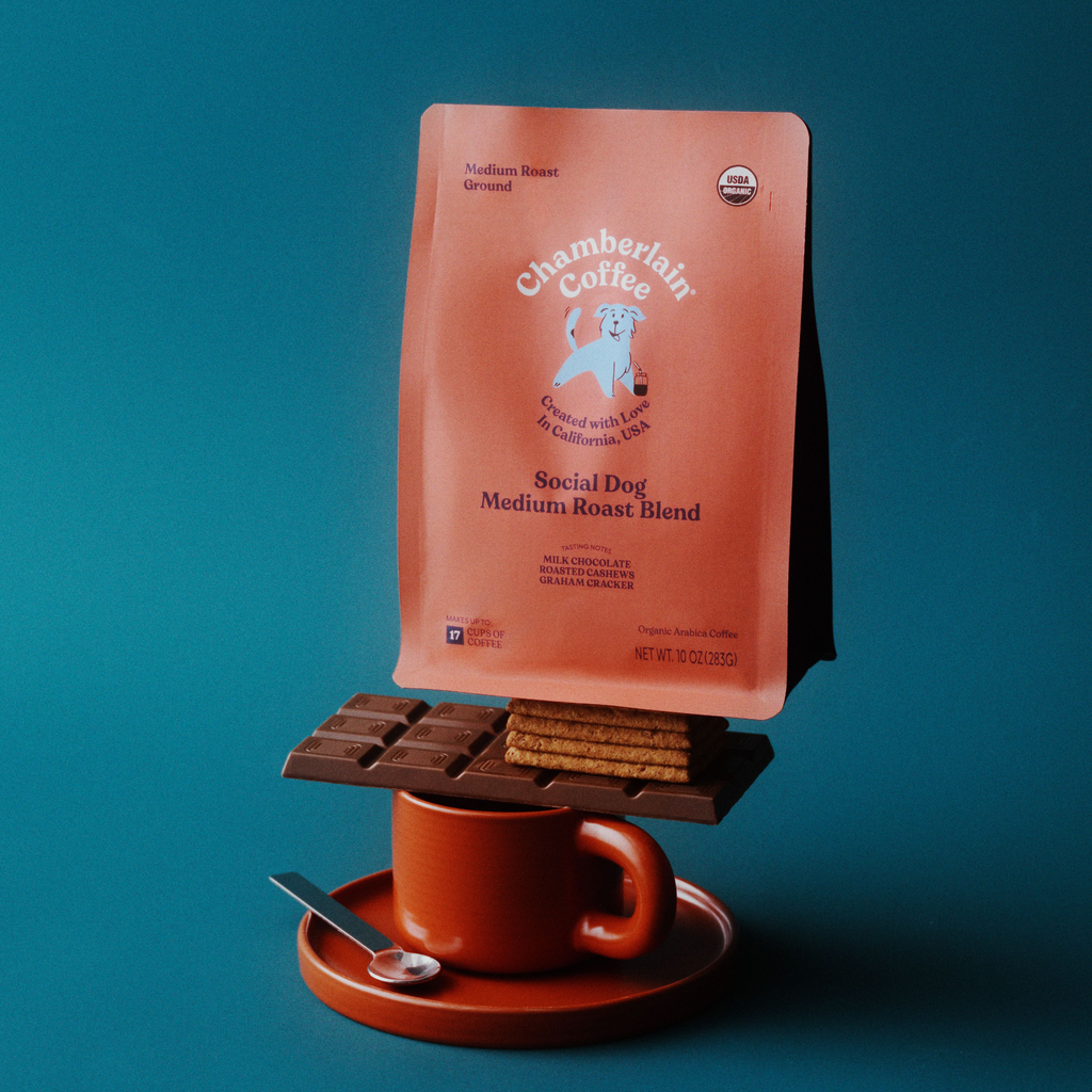 Organic Medium Roast Coffee Blend Ground Product Shot Diagonal Lifestyle