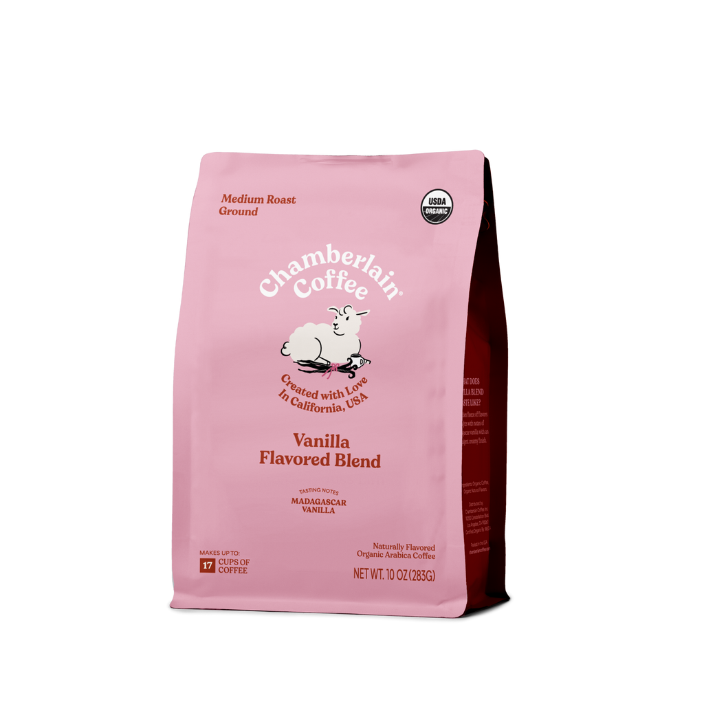 Organic Vanilla Coffee Blend Ground Product Shot Diagonal